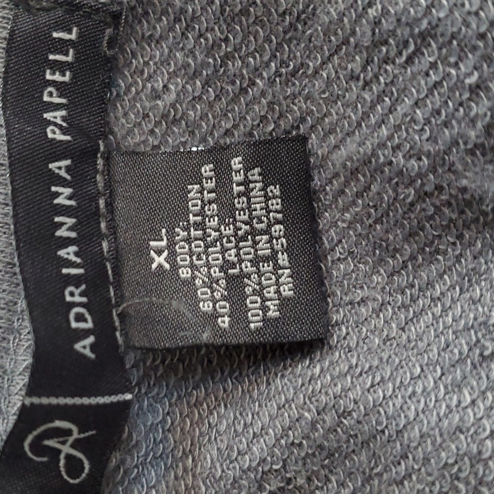 Adrianna Papell- Womens Gray Top Crochet Overlay Front Longsleeve Sz.XL - Picture 5 of 6